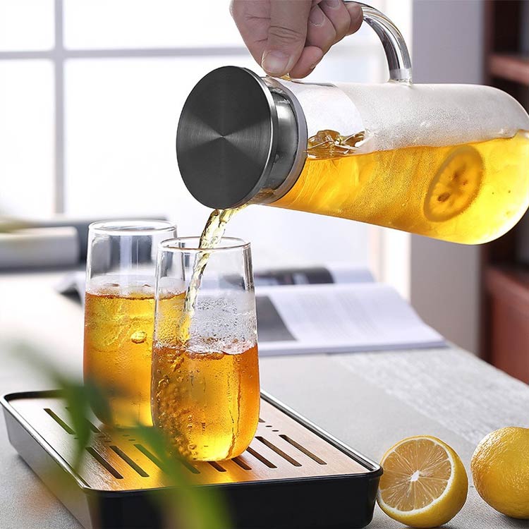 麦茶ポット 耐熱 ガラスカップ ワンタッチティーポット ハーブティー 耐熱ガラスポット ガラス ティーポット お手入れ シンプル ティーポット ステンレス ガラス 緑茶 耐熱ガラス 直火 1.5L 紅茶 おしゃれ ポット ガラスピッチャー お茶 食洗機対応 直火対応 茶こし付き