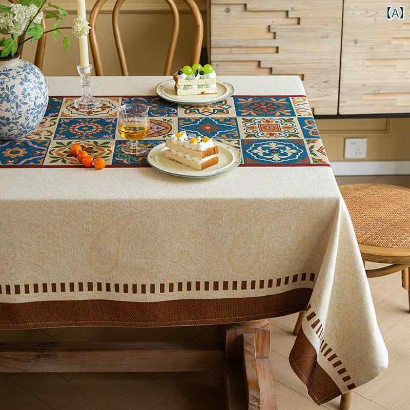テーブルクロス 長方形 ポリエステル アメリカン カントリー 刺繍 フラワー柄 チェック柄 幾何学柄 滑り止め 耐摩耗 防塵 ダイニング ティーテーブル 装飾 普段使い