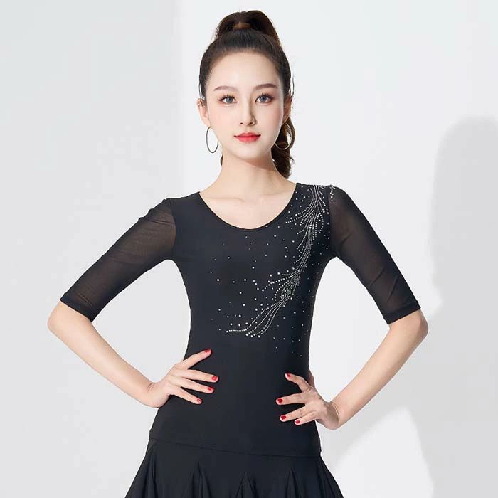 社交ダンス トップス ラテンダンス レッスン着 トップス 5分袖 Tシャツ キラキラ モダンダンス 衣装 レディース 女性性用 社交ダンス 練習着 レッスン 着 舞台衣装 ステージ衣装 レディース 発表会 ダンスウェア ダンス衣装 トップス M L XL 2XL 3XL 4XL