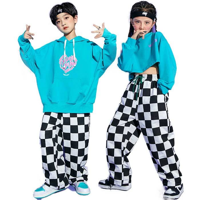 キッズダンス衣装 セットアップ 長袖パーカー チェック柄パンツ 女の子 ヘソ出し ダンス 衣装 子供服 ヒップホップ ジャズウェア 男の子 女の子 キッズ ダンス衣装 子供 発表会 舞台演出服 jazz hiphop 舞台お揃い 団服服