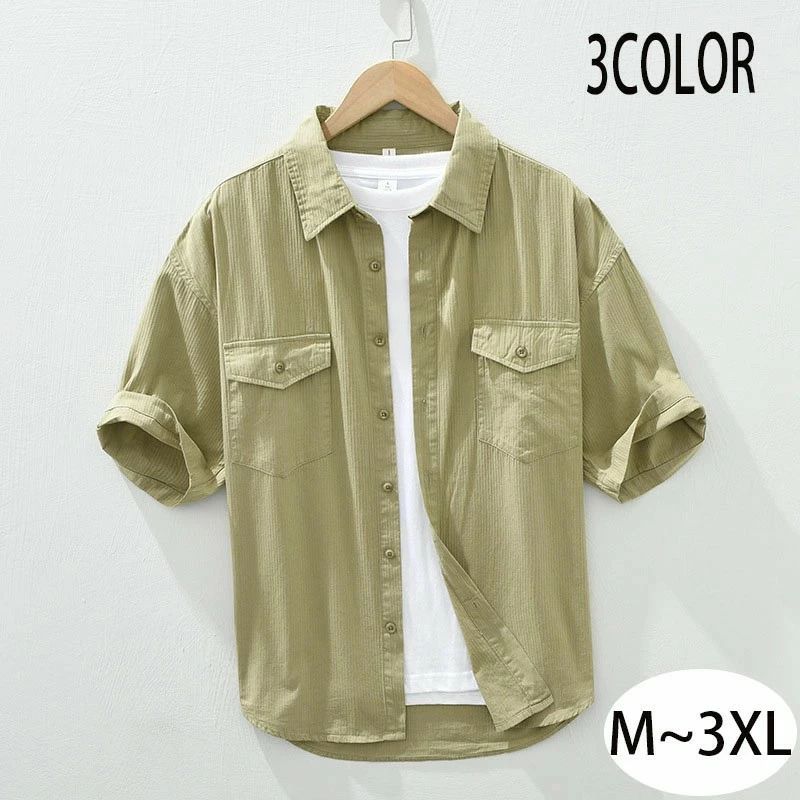 シャツメンズ半袖カジュアル ?髦 春服 父の日 夏服 紳士 おしゃれ オシャレ クールビズ ゆるシルエット M L XL 2XL 3XL 綿混 ボタンダウンシャツ チュニックワイドシャツ カジュアルシャツ 薄手 涼しい