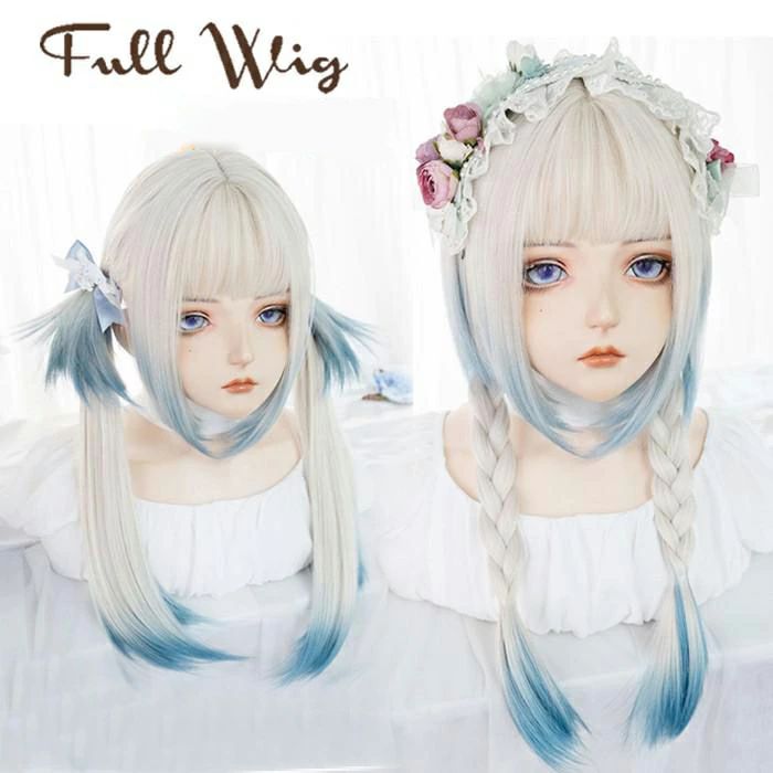 ウィッグ グラデーション ロリータ フルウィッグ ホワイト ブルー 姫系 ドール風 コスプレ 可愛い ツイ..
