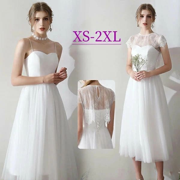 ドレス ミモレ丈 半袖 2WAY 中高生 高校生 ノースリーブ 花嫁 キャミソール 二次会 結婚式 コンサート レース ラウンド 小さいサイズ 透け素材 ピアノ発表会 白 ワンピース 大きいサイズ パーティー ホワイト 20代 30代 30代