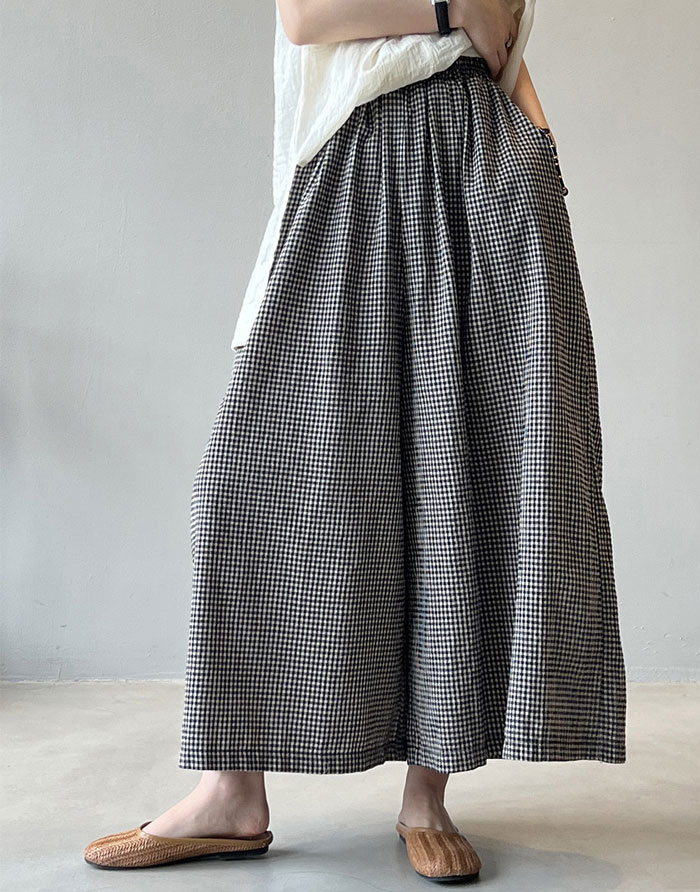 ワイドパンツ レディース ガウチョパンツ チェ...の紹介画像2