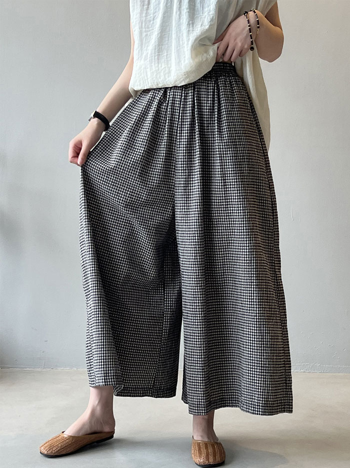 ワイドパンツ レディース ガウチョパンツ チェ...の紹介画像3