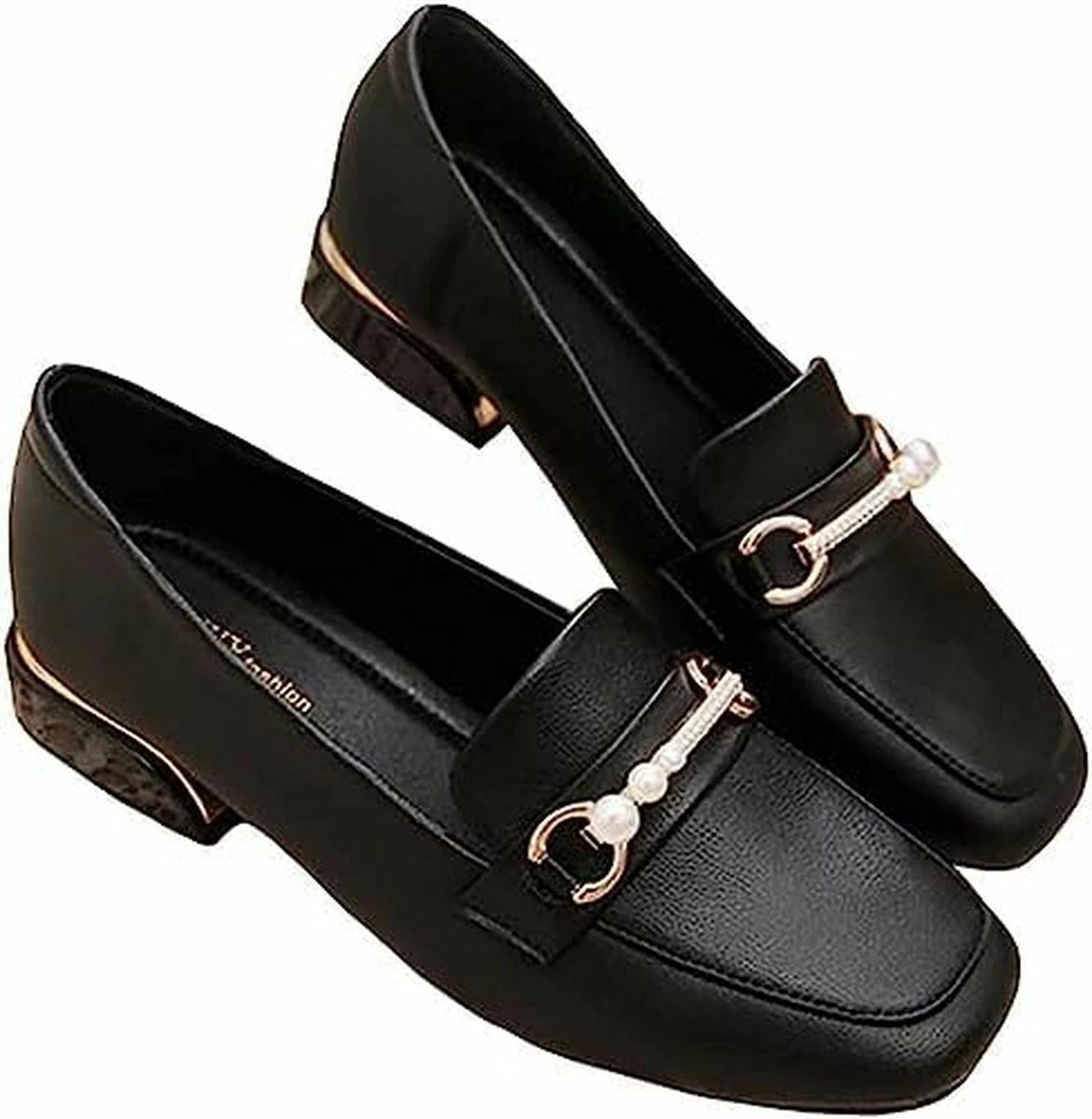 パンプス フラットシューズ レディース ローファー スクエアトゥ スリッポン カジュアルシューズ パール付き 革靴 痛くない 軽量 歩きやすい フォーマル 通勤 ローヒール
