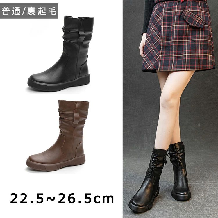 エンジニア ブーツ レディース 本革 レディース ブーツ 牛革 レディース シューズ ブーツ ミドル丈 ロングブーツ ローヒール あたたか 裏起毛 楽ちん 柔らかい 疲れない くしゅくしゅ ブーツ レースアップ 靴 軽量 幅広 大きいサイズ 婦人靴 美脚 細見せ 歩きやすい 防寒