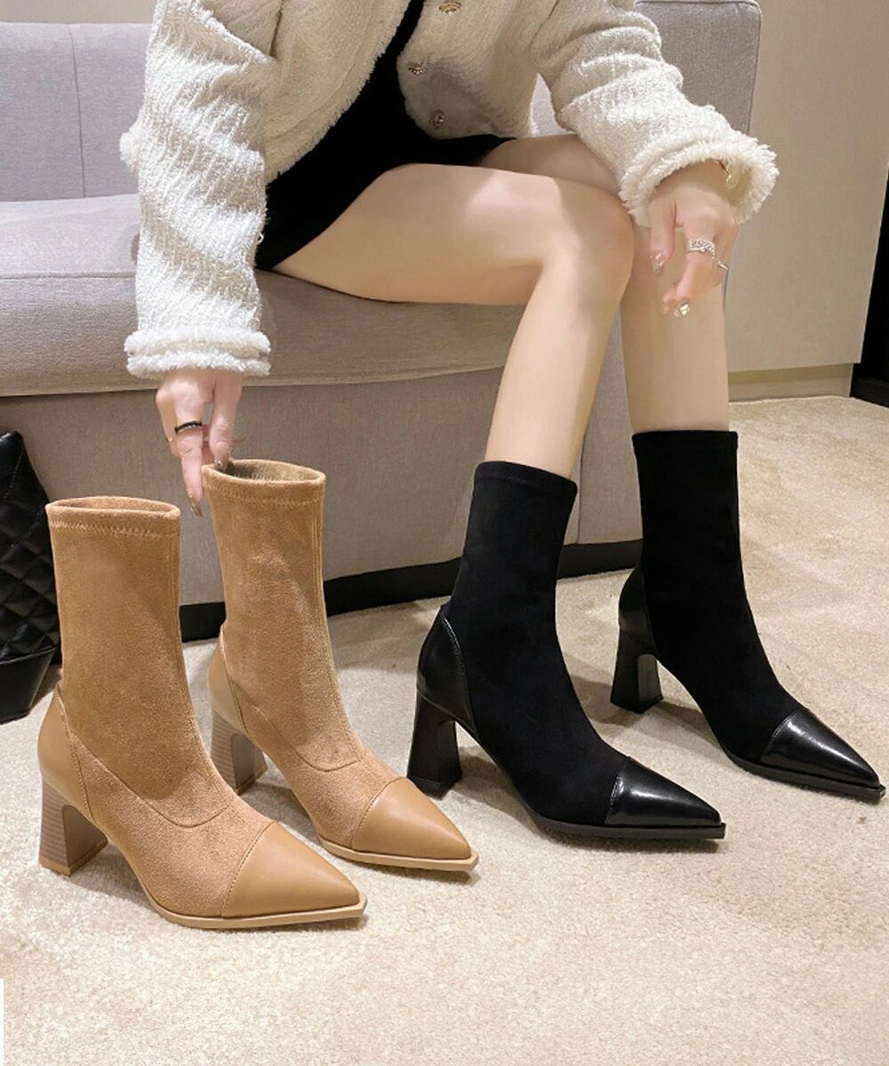 ショートブーツ ブーティー 秋冬 レディースシューズ 太ヒール ポインテッドトゥ 美脚 歩きやすい オフィスカジュアル きれいめ 上品 大人女性 99GYXC-082