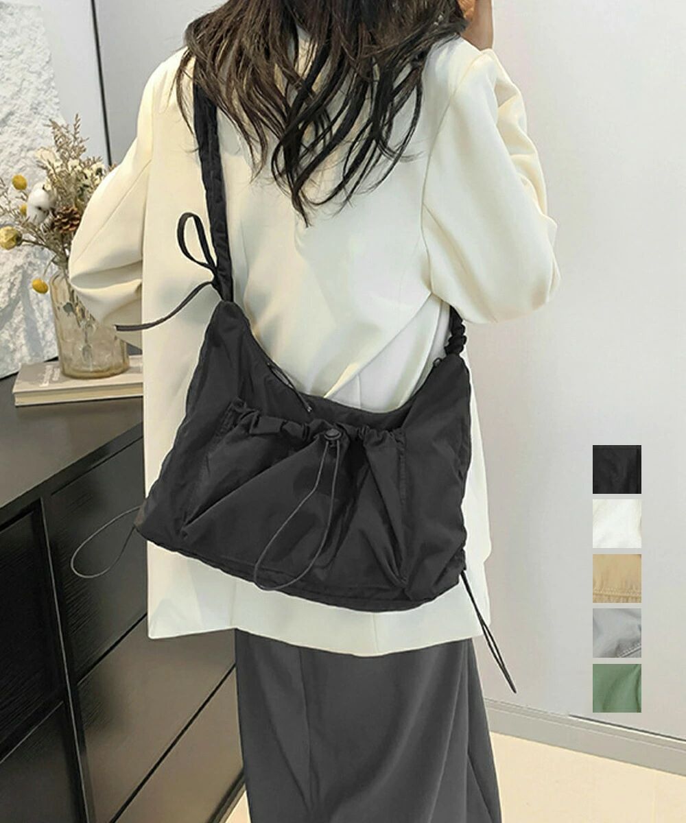 M - ショルダーバッグギャザーナイロンバッグ レディース 斜めがけ 韓国風 軽量 マザーズバッグ 2way通学通勤かばん ナイロン鞄 肩掛けカバンエコバッグカジュアル