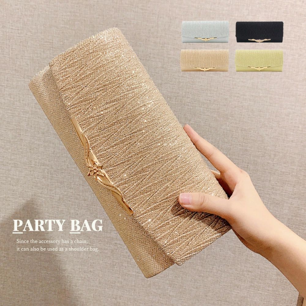 クラッチバッグレディースパーティーバッグ 結婚式 ショルダーバッグ 2way ラメ入り 二次会 披露宴 キラキラお洒落フォーマルバッグ フェミニン ミニバッグ黒