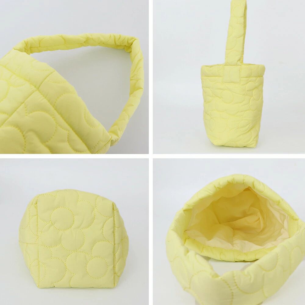 ミニトートバッグ パステルカラー 韓国 キルティングトート お散歩バッグ 花柄ステッチ 大人可愛い バケツバッグ 縦型 ハンドバッグ 手提げカバン おしゃれ 3