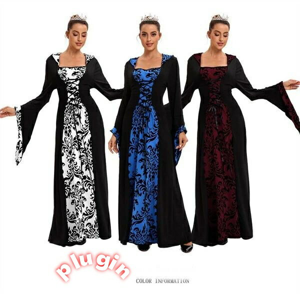 ベロア 宮廷服ドレス 仮面舞踏会ドレス ワンピース ゴシック様式 ビクトリア 風 女王 ドレス ホワイト ブルー レッド 劇場 コスチュー..