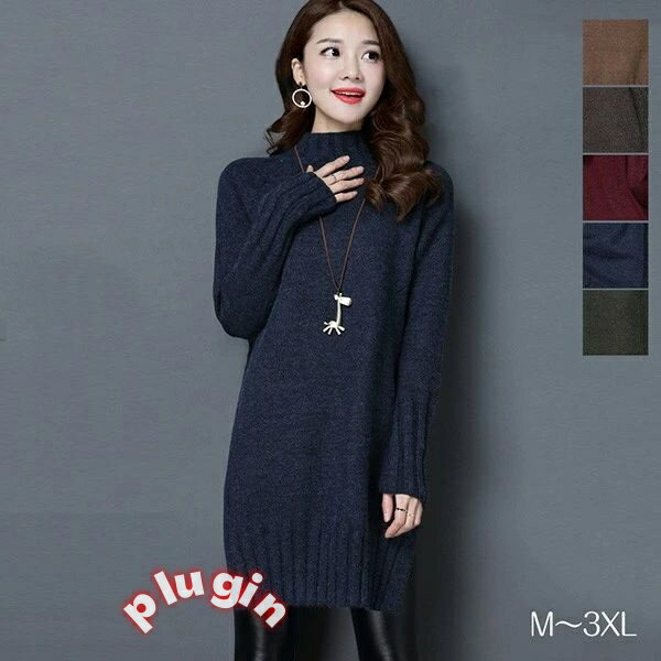 ニットワンピース 秋冬 チュニック 長袖 セーター トップス ニット 秋冬 ニットソー ハイネック ゆったり カジュアル ワンピース オシャレ スリット入り 膝上丈 無地 大きいサイズ 黒 赤bs043s1s1t2