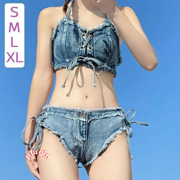 水着ビキニ検索結果｜レディース 水着 ビキニ パッド付 デニム かわいい 青 ブルー オトナ女子 セクシー...