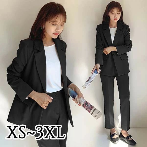 【送料無料】 スーツ レディース パンツスーツ セットアップ 卒業式 2点セット カジュアル ビジネススーツ 成人式 春秋冬 入学式 入園式 卒園式 ママ 母 母親 親 七五三 通勤 OL 女性 仕事 ジャケット 大きいサイズ XS S M L XL 2XL 3XL 黒 dg108x1