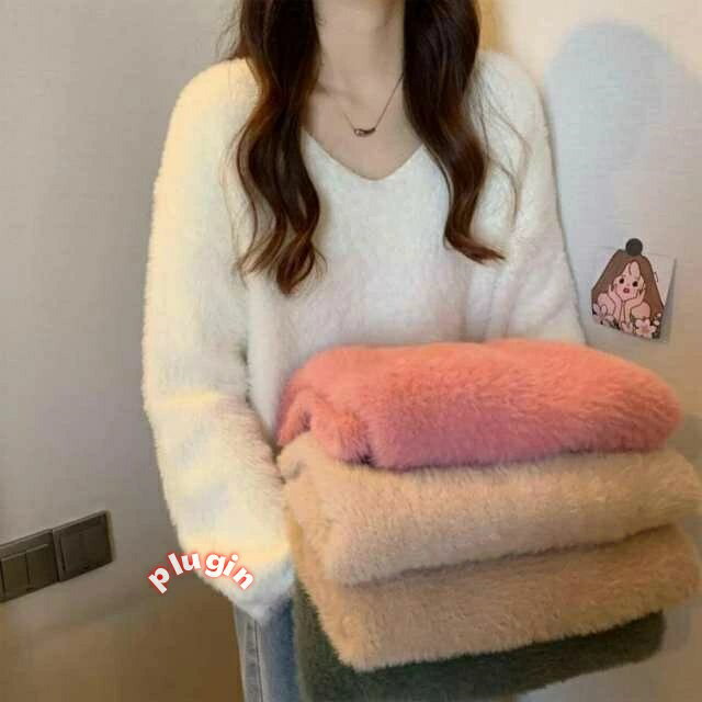 秋 通勤 きれいめ オシャレ フリーサイズ トップス 無地 プルオーバー Vネック レディース ニットトップス セーター 長袖 シャギーニット