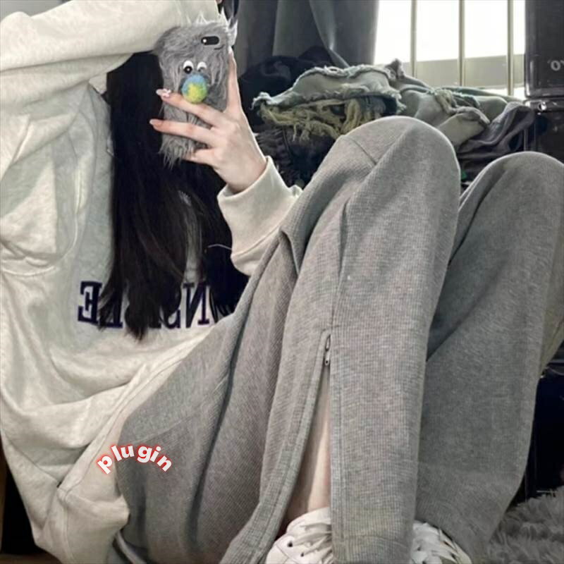 2色 スウェット パンツ グレー ロング ハイウエスト スリム カジュアル ロングパンツ ズボン ボトムス スタイルアップ スポーティ 部屋着 カッコイイ ラフ クール いい女 春 夏 秋 冬 レディース S M 大きいサイズ L グレー 灰色 美脚 脚長 オシャレ デート 女子会 存在感