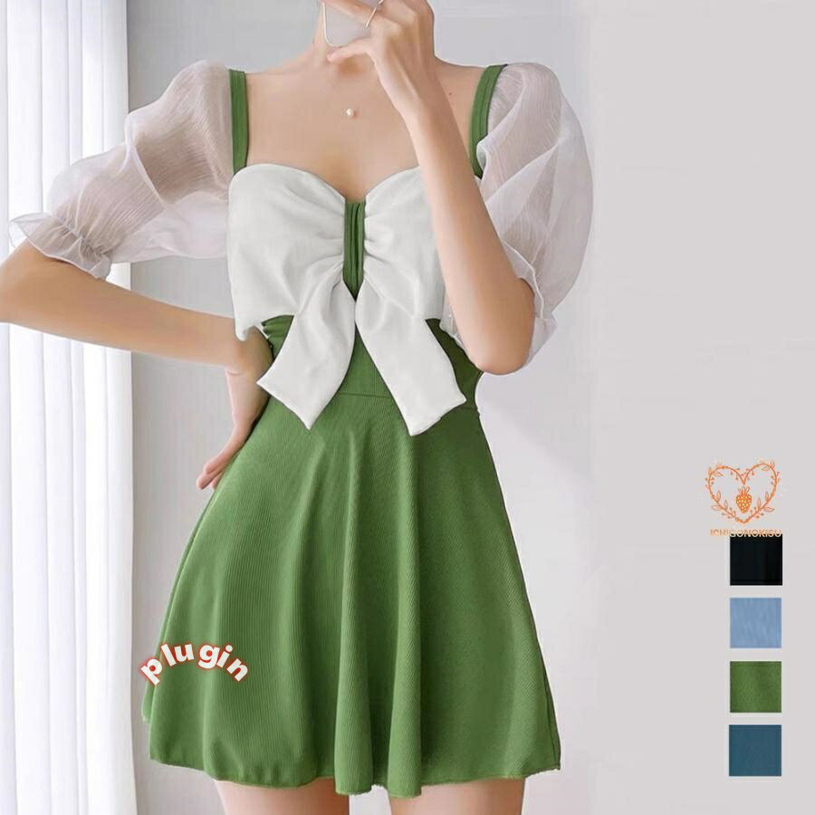 ワンピース水着 体型カバー 水着 リボン