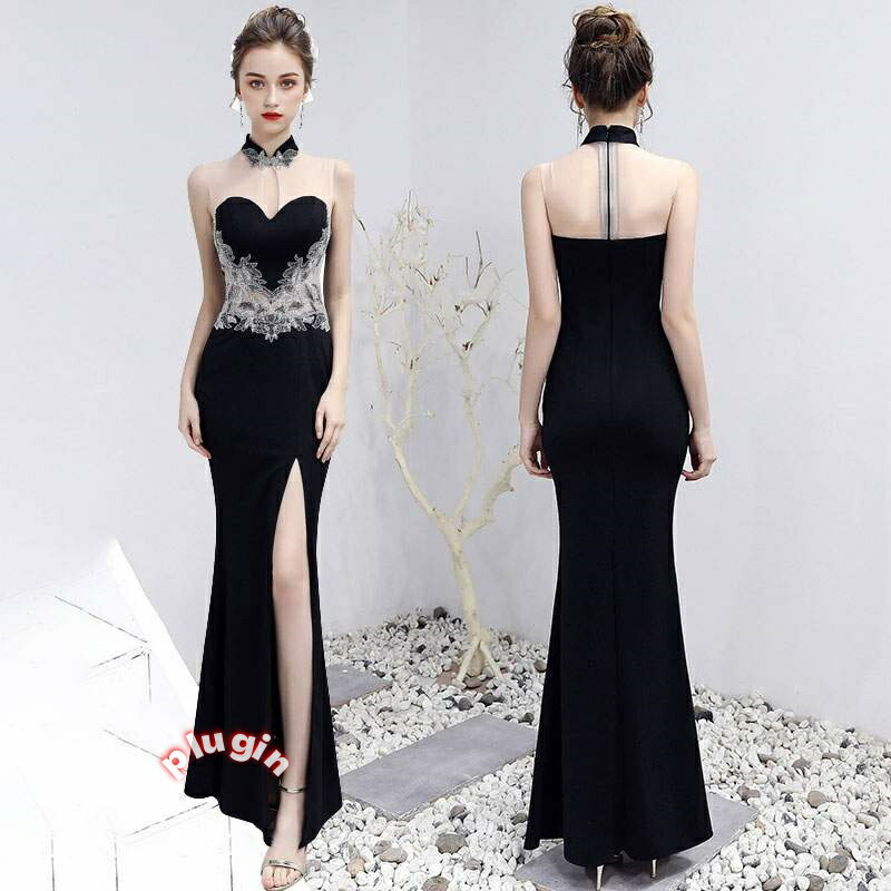 スリット フォーマルウエア ロングドレス パーティドレス 刺繍