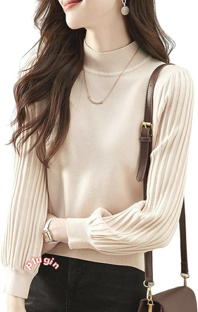 秋 冬 ニット プリーツ レディース リブ タートルネックセーター