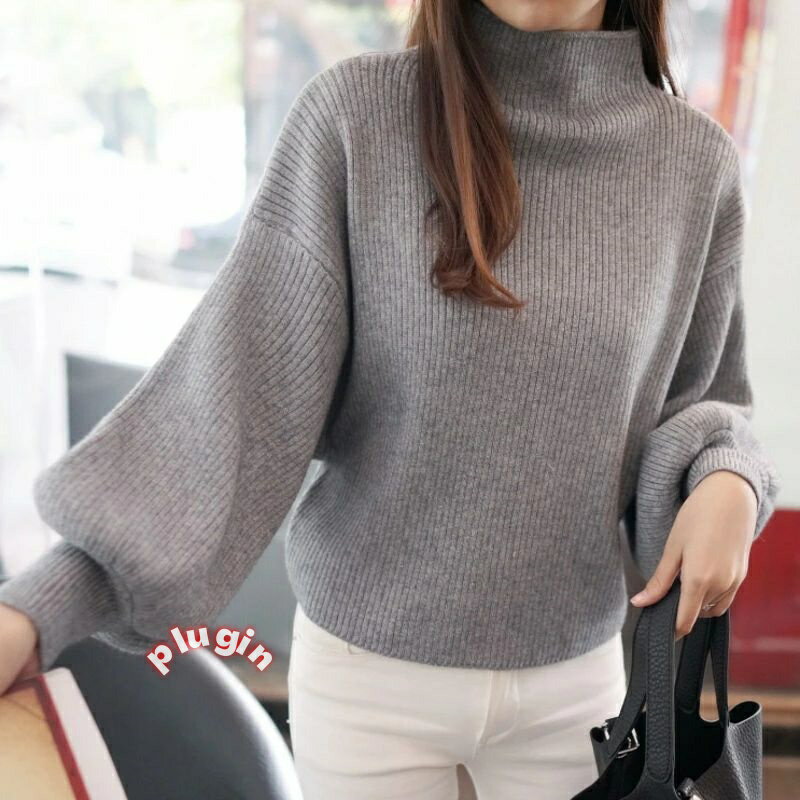 バルーンスリーブ ニット リブニット ハ トップス 長袖 セーター