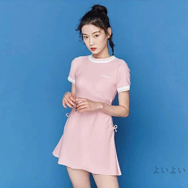 【送料無料】半袖ワンピース UVカット ラッシュガード カップ付き 2点セット 体型カバー ワンピース 水着