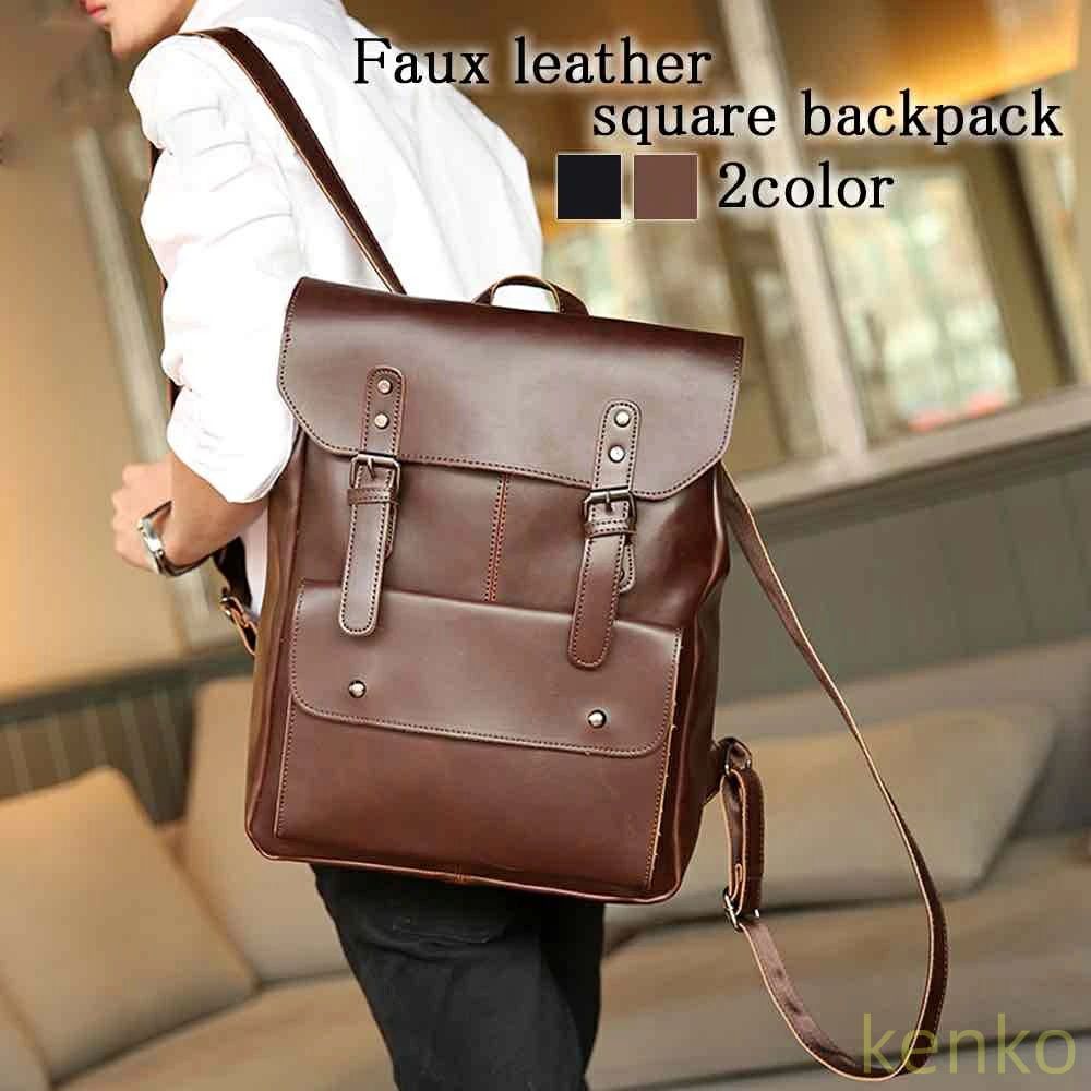 【送料無料】リュック メンズ フェイクレザースクエアバッグ 通勤 通学 40L スポーツ ビジネスリュック 春 アウトドア ブランド 大容量 秋 革 軽量 夏 撥水 40代 小さめ 10代 2WAY おしゃれ カジ?