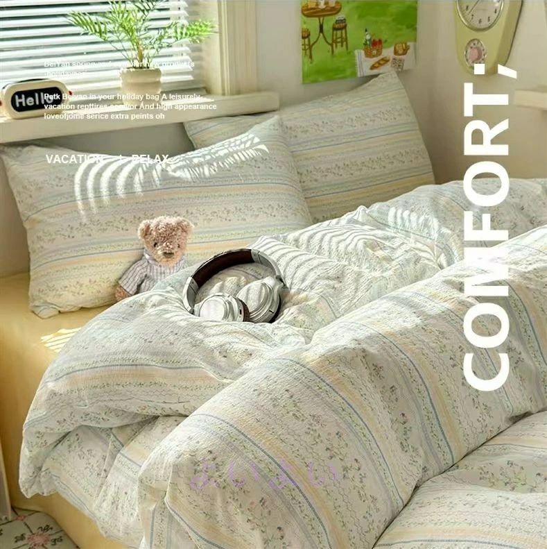 布団カバー セット 3点 4点セット 柔らかい ストライプ 花柄 可愛い 布団カバーセット シングル セミダブル 春夏 掛け布団カバー フラットシーツ シーツカバー ボックスシーツ 通気 洗える 掛け布団カバー 可愛い布団カバー 布団カバー 掛けカバー 掛けふとんカバー 掛カバー