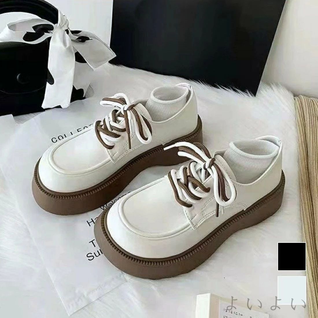 【送料無料】ボリューム感が魅力のレースアップ厚底シューズ 革靴 レザースニーカー 厚底スニーカー ダッドスニーカー フラットシューズ