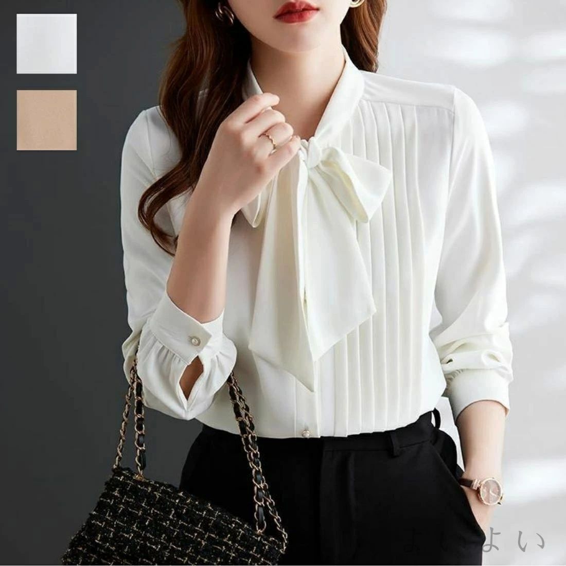 【送料無料】上品な可憐さをまとうボウタイリボン長袖ブラウス トップス プルオーバー シャツ 長袖 パフスリーブ おしゃれ 可憐 華やか