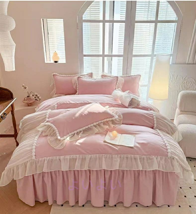 姫系 布団カバー 掛け布団カバー 4点セット セミダブル ベッドカバー フラットシーツ ベッドスカート フリル付き 韓国風 柔らかい 洗える シンプル 寝具 通気 無地 オシャレ ベッドカバー 可愛い布団カバー 掛けカバー 掛けふとんカバー ベッドカバー 掛カバー 敷布団カバー