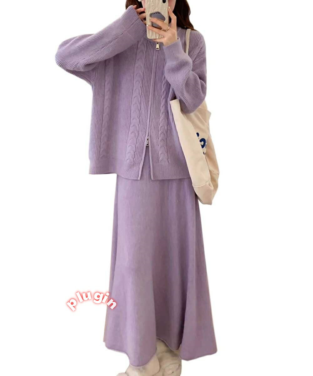 セットアップ レディース ニット 上下セット スカート ロングスカート 2点セット 長袖 ハイウエスト Aライン おしゃれ カジュアル 秋 冬 春 スカートスーツ カーディガン セーター