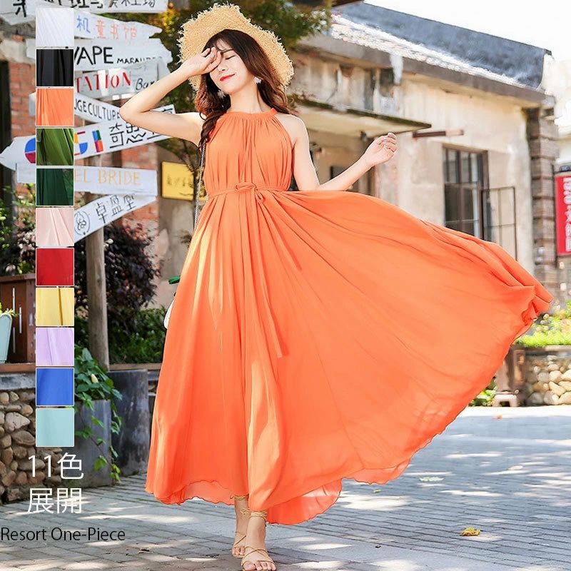 リゾートワンピース レディース サマードレス リゾート ワンピース 40代 50代 ノースリーブ 夏 キャミソールワンピース シフォンワンピース きれいめ ワンピ シフォン ロング マキシ丈 フレア 無地 海 沖縄