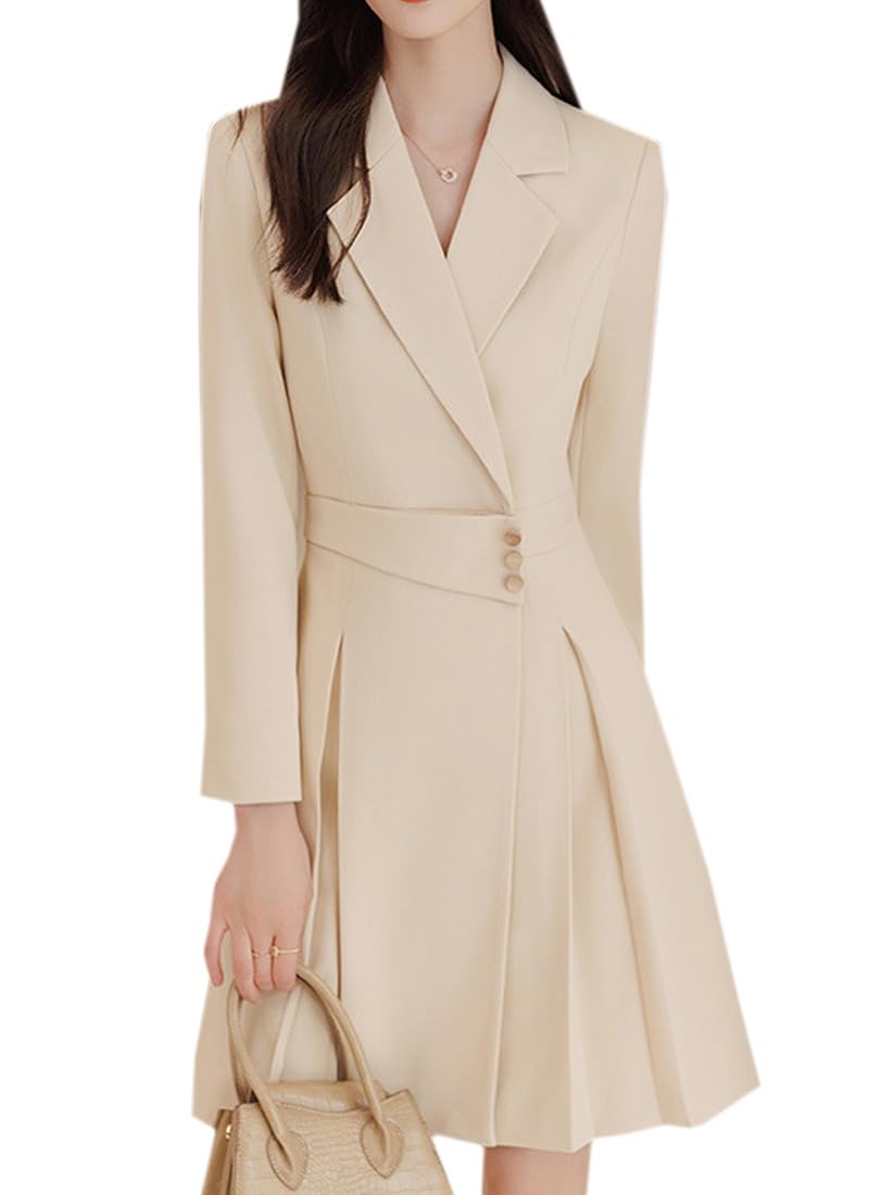 シャツワンピース レディース フォーマルワンピース スーツワンピース 無地 スリム Vネック 長袖 ドレス ハイウエスト フレア プリーツスカート おしゃれ カジュアル 通勤 オフィス 発表会 春秋