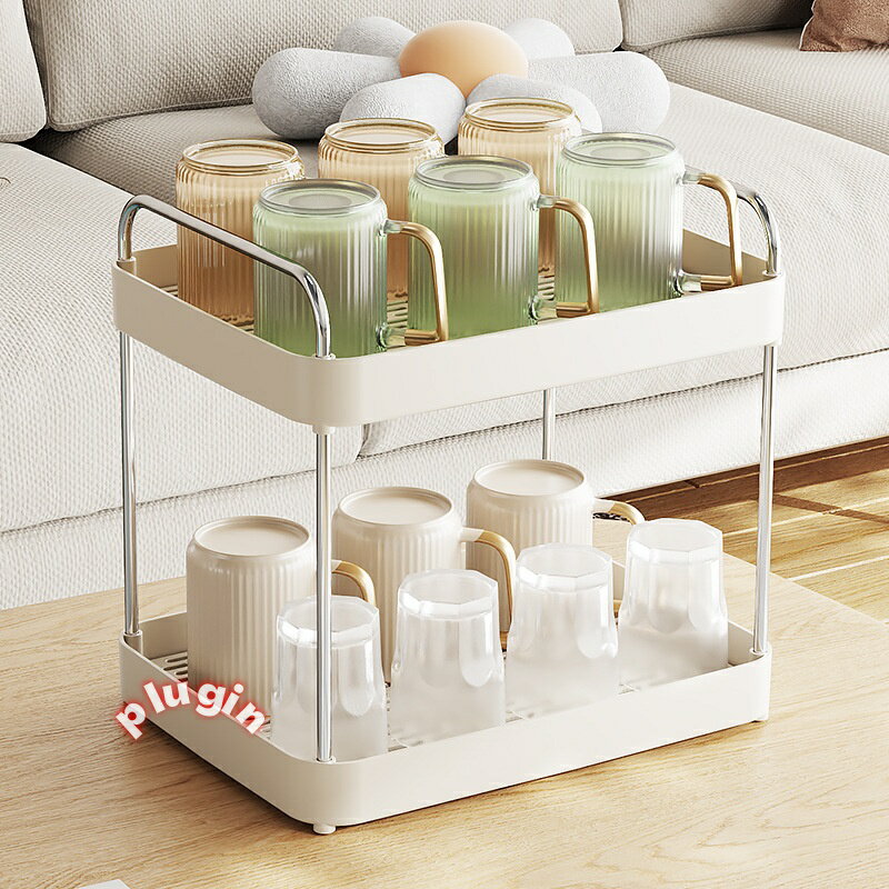 【期間限定ポイント15倍】二段式水切りカップラック 卓上収納 トレイ付き ダイニングテーブル設置 家庭用ティーカップ・マグカップホルダー 滑り止め付き おしゃれ 3