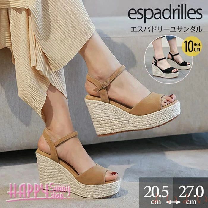 【送料無料】厚底サンダル レディース エスパドリーユ ウェッジソール スエード調 10cmヒール アンクルストラップ 小さいサイズ 大きいサイズ 歩きやすい 疲れにくい 美脚 春