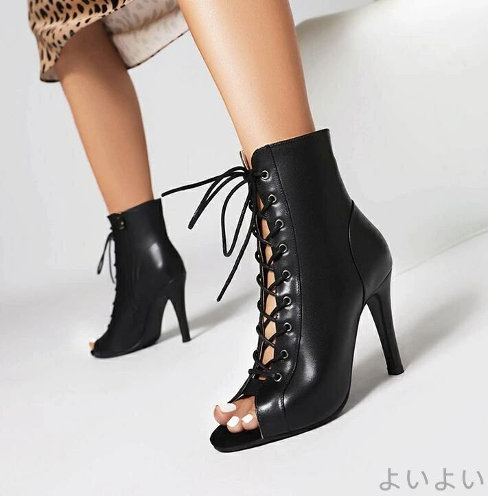 【送料無料】サマーブーツ　ブーツサンダル　レースアップ　ハイヒールサンダル　夏　7cm/9.5cm/11cm　レディース靴　28センチまで　編み上げ
