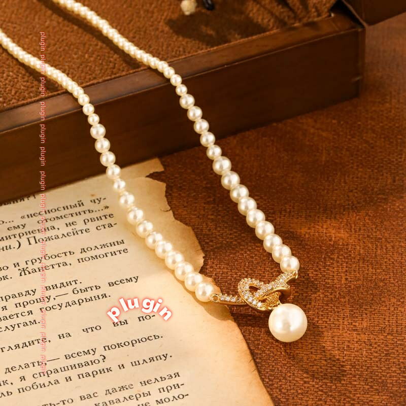 【ポイント4倍】【送料無料】フランス製マイクロパヴェノットペンダントネックレス女真族ゴールドメッキ高品質絶妙なハイライトパールファッションデザインジュエリー