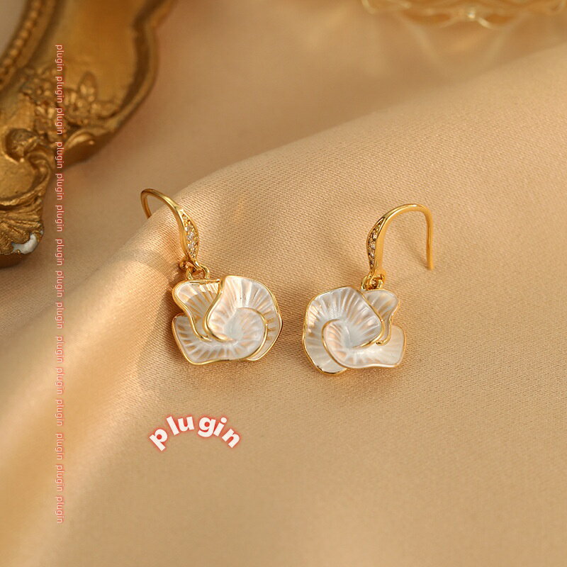 黃 - 【ポイント8倍】フレンチライト高級オイルカメリアイヤーフック、高級おしゃれイヤリング、多用途トレンディで絶妙なイヤージュエリー