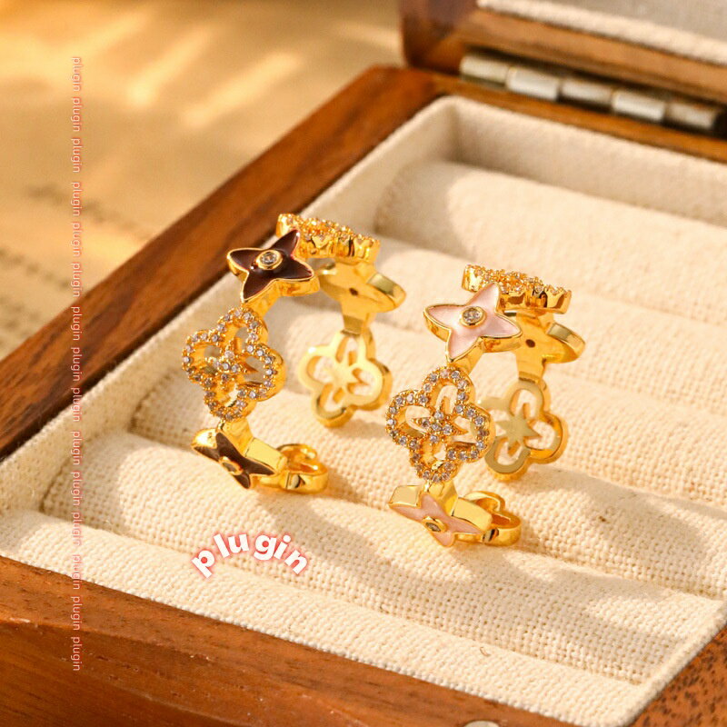 SWAROVSKI - 【ポイント8倍】女性用ファッショナブルなマイクロパヴェジルコン四つ葉のクローバーリング、中空デザイン、ハイエンドの高級オープンリング、多用途で絶妙なリング