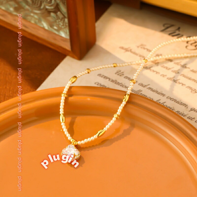 【ポイント4倍】【送料無料】人気ライスパール四つ葉クローバーネックレスフレンチライトラグジュアリースタイルハイエンドデザイン絶妙な万能ネックチェーン鎖骨チェーン 2