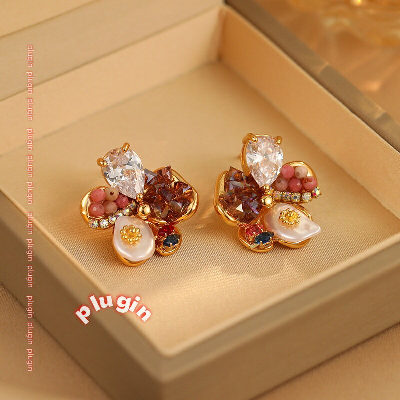 【ポイント3倍】【送料無料】ニッチスタイル淡水パール5枚花びらフラワーピアスハンドメイド花びらバロックシルバーニードルピアス万能ピアス《