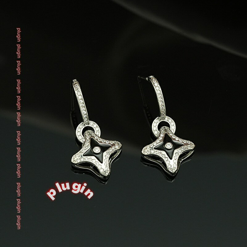 綠色 - 【ポイント3倍】【送料無料】新しい四つ葉のクローバーの幾何学的なジルコンオイルドロップイヤリング女性用、高級スモールフレグランススタイルイヤリング、ヨーロッパとアメリカのレトロなイヤリング《