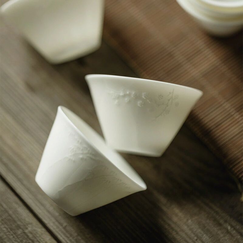 白玉 2個セット 茶杯 茶器 湯のみ 湯呑み お茶 カップ コップ おしゃれ 来客用 お茶用品 ティーウェア 中国茶器 台湾茶器 白い器 贈り物にも 食洗機対応 電子レンジ対応