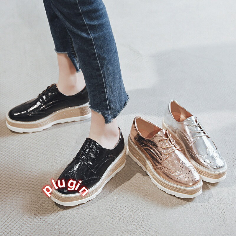ポイント8倍【送料無料】ブローグ 厚底シューズ 厚底シューズ レースアップ シングルシューズ 小さめ 革靴 2026春 万能 カジュアル 身長アップ 着痩せ(4.0)