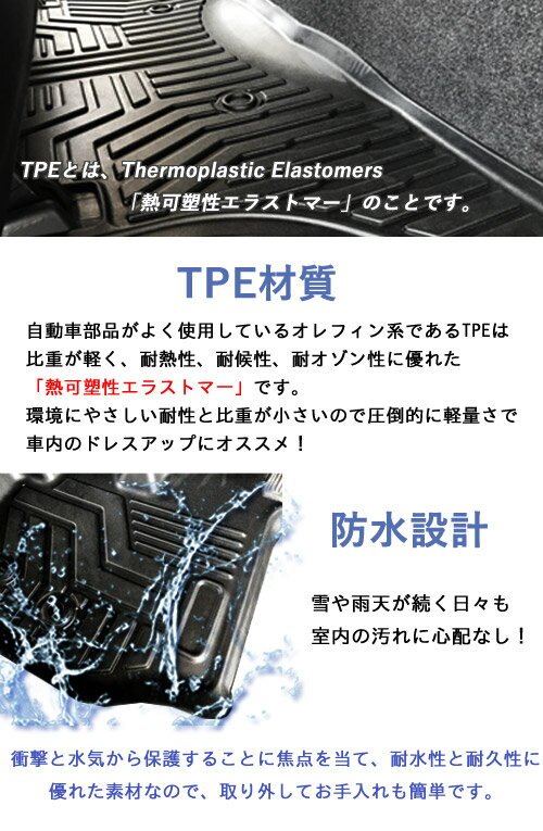 ハイエース 200系 標準ボディ 標準車 標準ナロー車 TRH KDH GDH　1型 2型 3型 4型 3D立体設計 3D立体マット 3D フロアマット 防水マット 防水 ラバーマット 水洗い可 ラバー TPE TPE材質　内装 フロア 1台分 立体カーマット 滑り防止 汚れ防止　ブラック