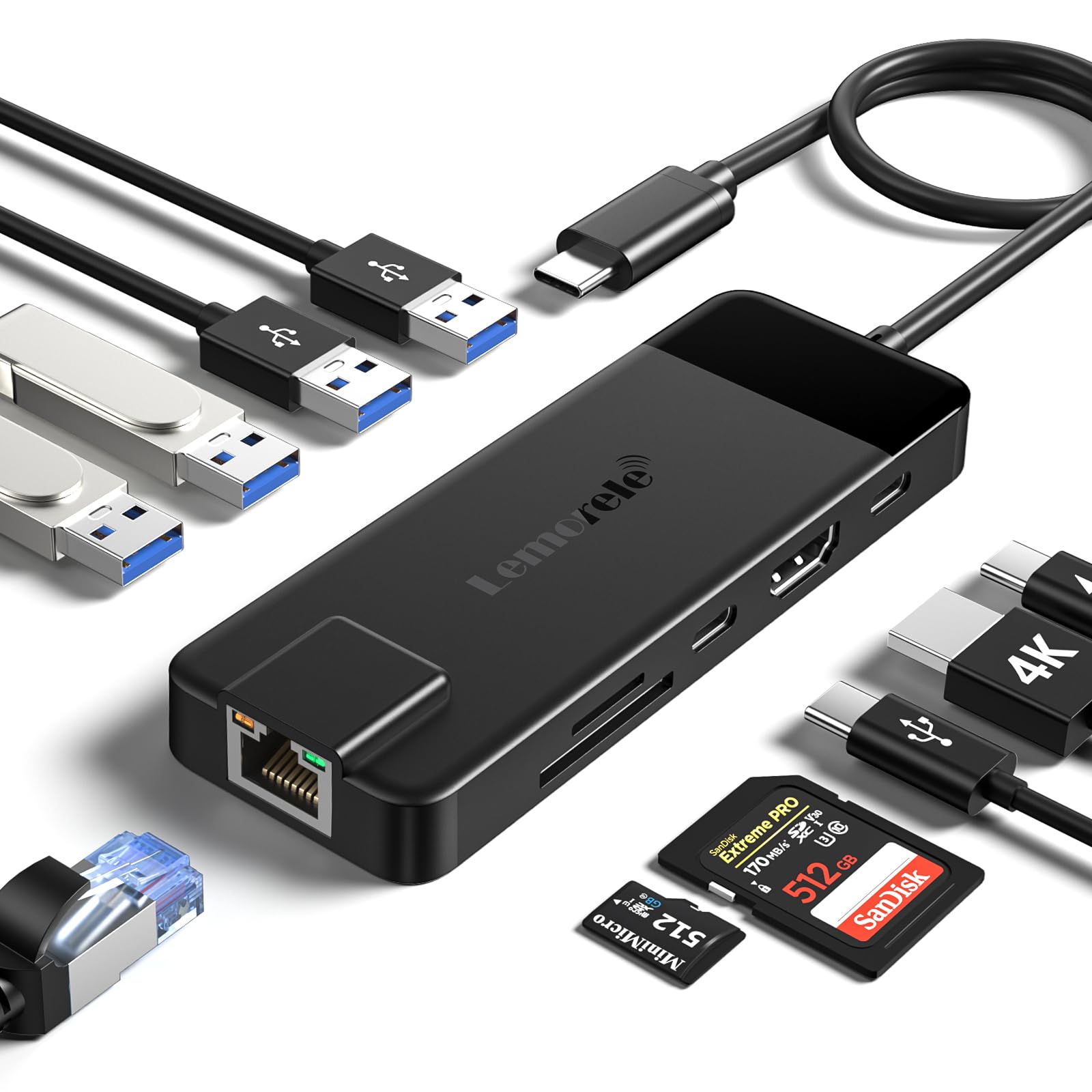 ドッキングステーション USB C ハブ 10-in-1 2024新型 USB Type-c 変換アダプタ Lemorele usb c hub MacBook Pro 、MacBook Air 、iPad Pro、Surface Pro 、Galaxy Book、Chromebookなど