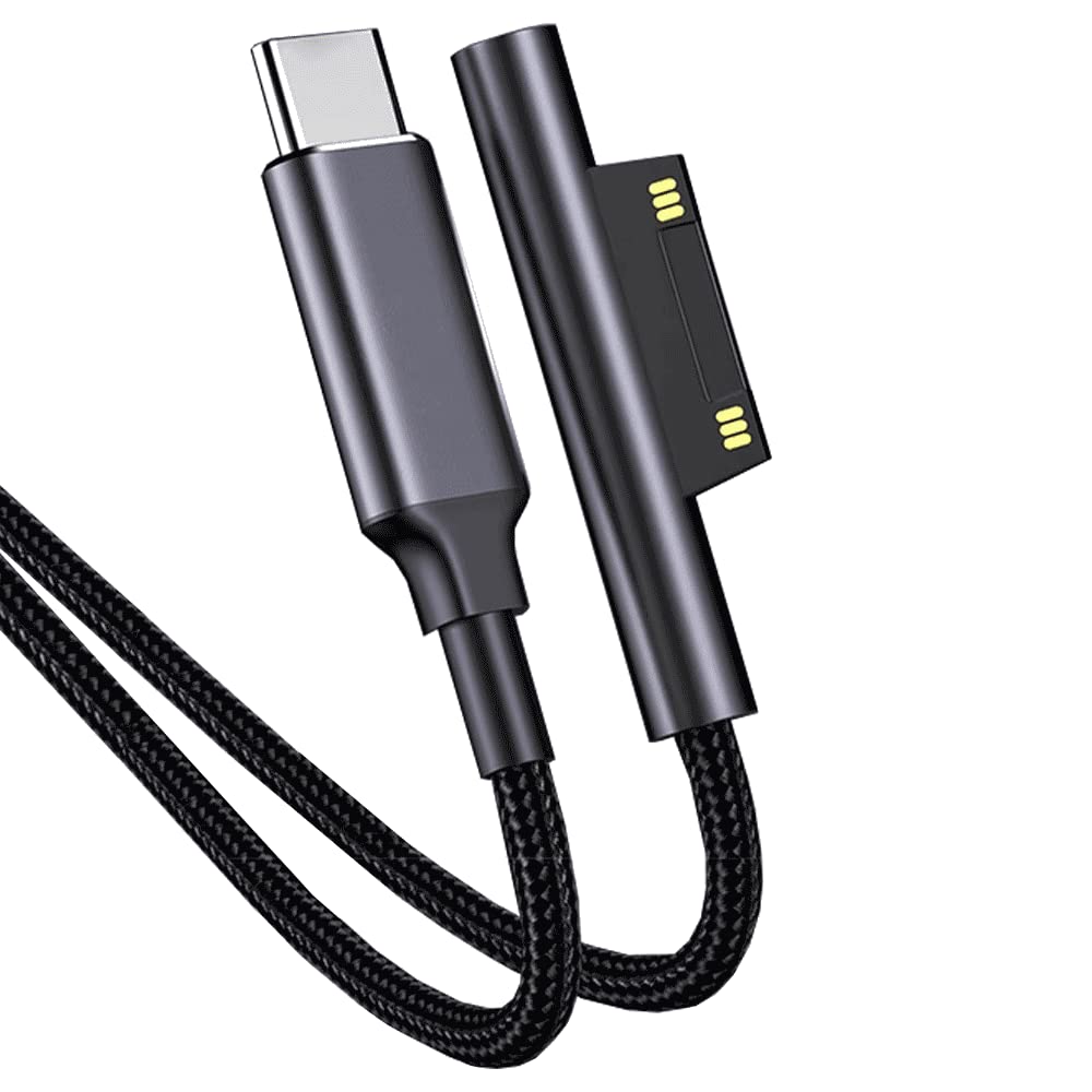 Surface 充電ケーブル Type-c サーフェイス 15V/4A 65W PD急速充電器 ナイロン編み Type-C USB-C Surface Pro7/Pro 6/Pro 5/Pro 4/Pro 3 Surface Go1/2/3 Surface Book1/2/3 Surface Laptop1/2/3/4など対応 (1.5m)