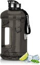 VENNERLI ハーフガロンウォーターボトル 2.2L Lサイズ スポーツウォーターボトル ハンドル付き 72オンス BPAフリー 再利用可能 プラスチックウォータージャグ 漏れ防止 ハイドロボトル ジム ヨガ 旅行 キャンプ サイクリング アウトドアスポーツ用 (ブラック)
