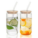QuiExact ガラスコップ 500ml 2個セット 薄づくり ハイボールグラス 食洗機 電子レンジ対応 耐熱 グラス コップ ストロー付き 蓋付き うすはり...